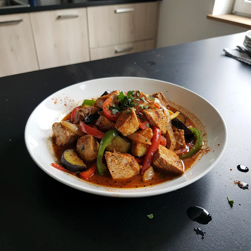 Turecki gulasz z indyka z bakłażanem i papryką