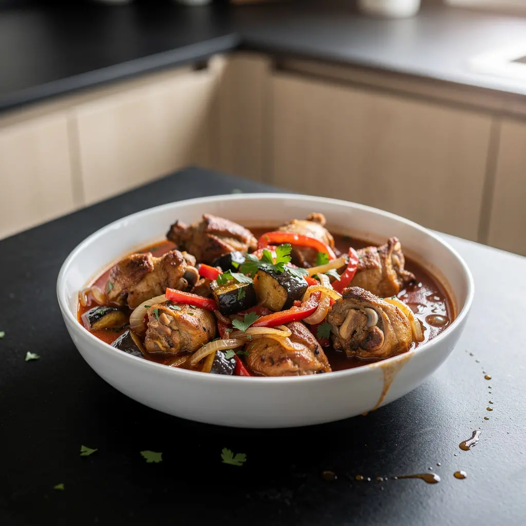 Turecki gulasz z kurczaka z bakłażanem i pomidorami