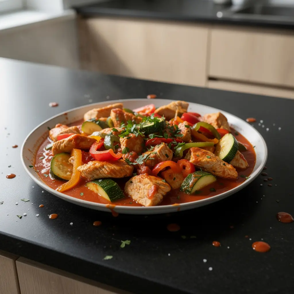 Turecki gulasz z kurczaka z papryką i cukinią