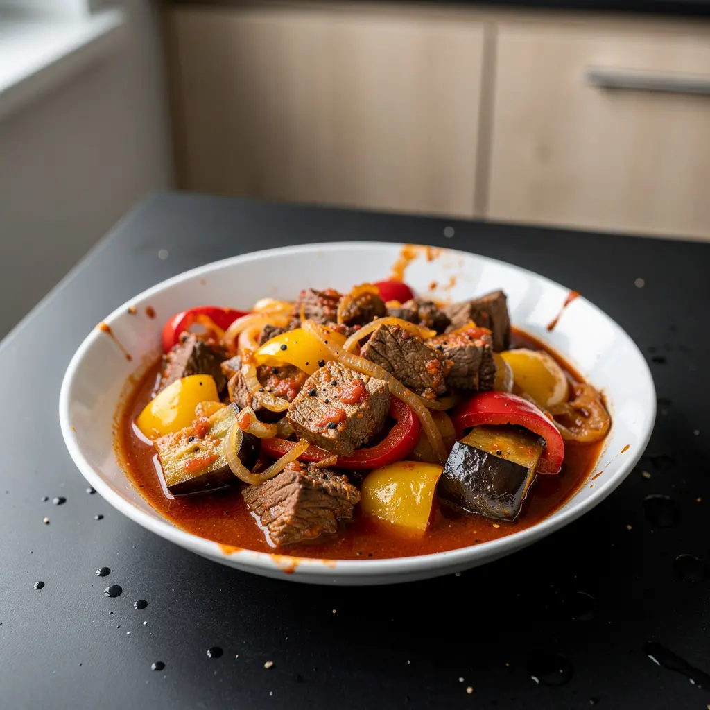 Turecki gulasz z wołowiny z papryką i bakłażanem