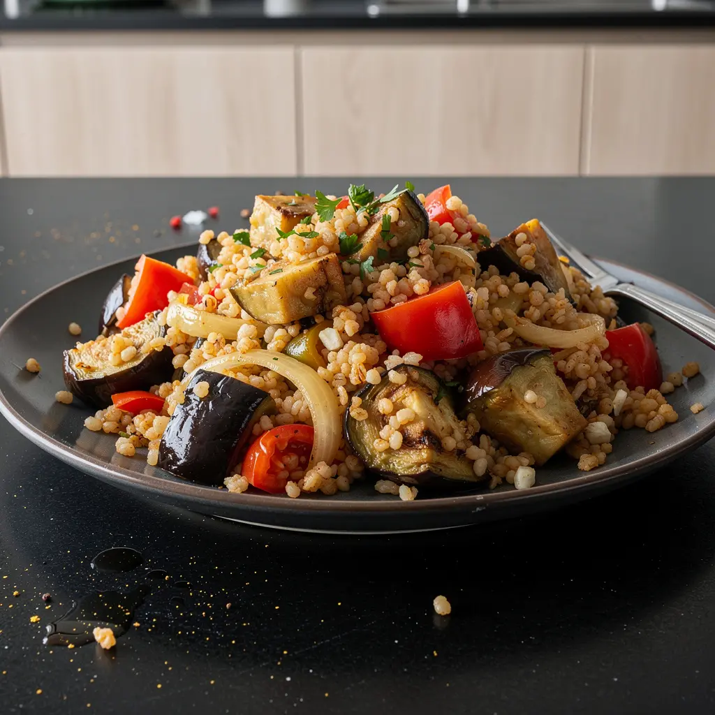 Türkischer Pilaw mit Bulgur und Aubergine