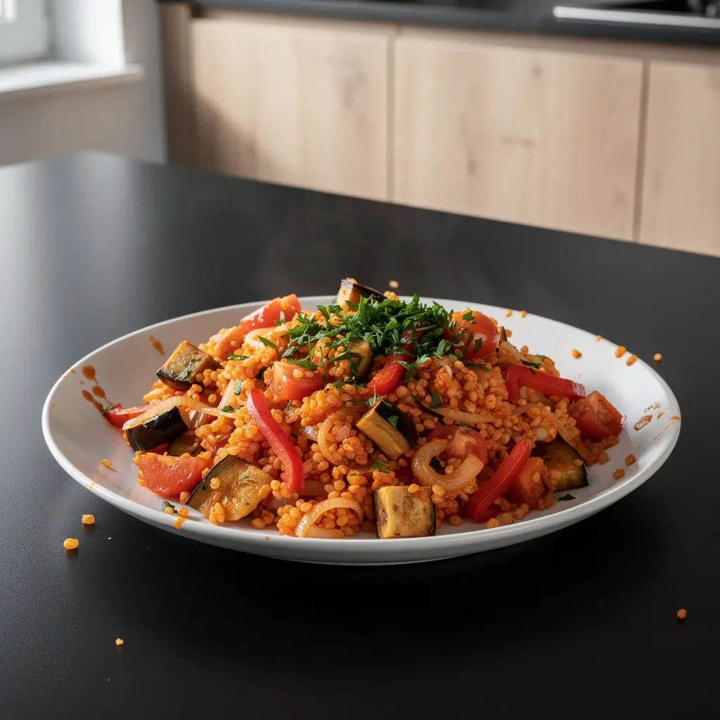Türkischer Pilaw mit Bulgur und Aubergine