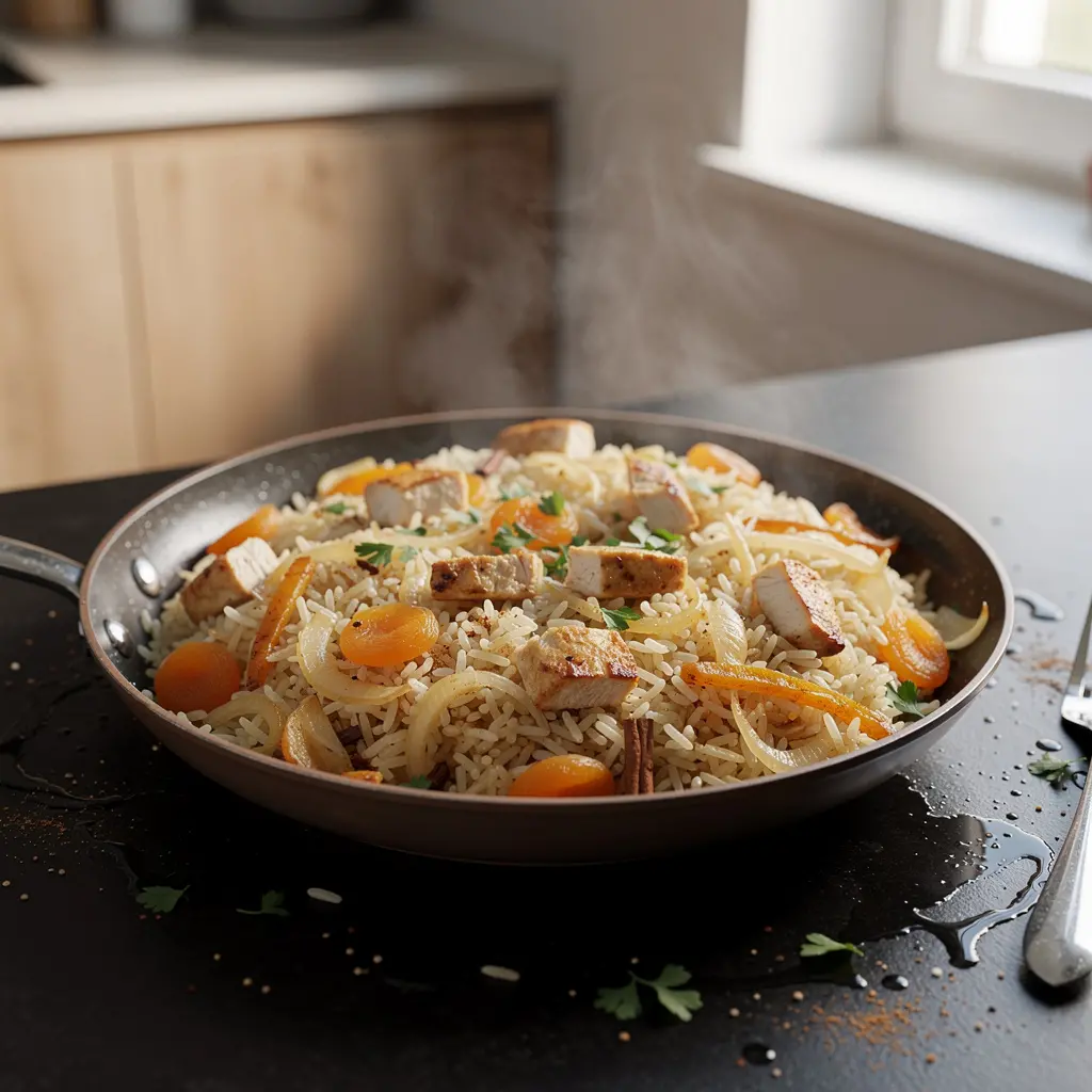 Turecki pilaw z kurczakiem i suszonymi morelami