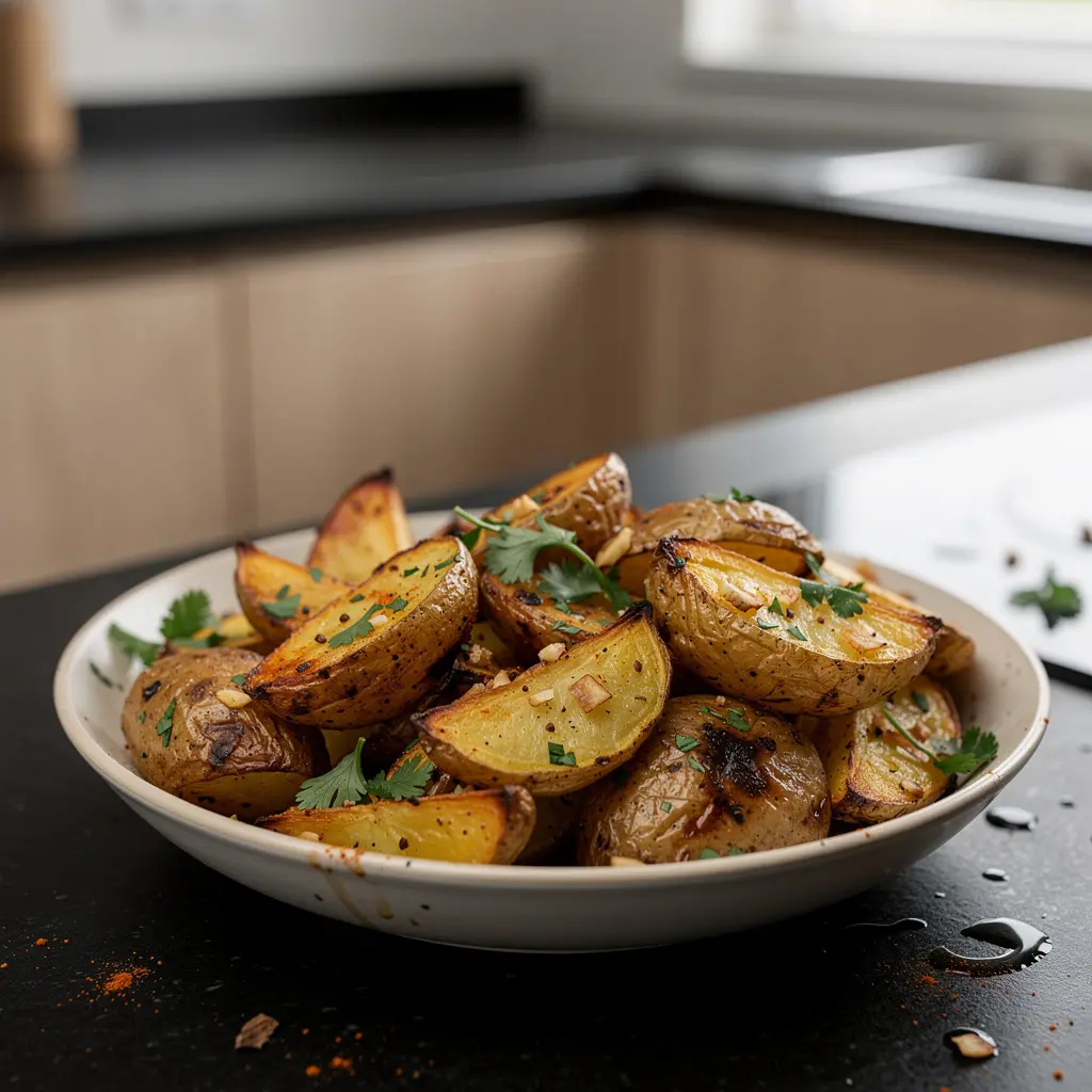Tureckie pieczone ziemniaki z kolendrą i czosnkiem