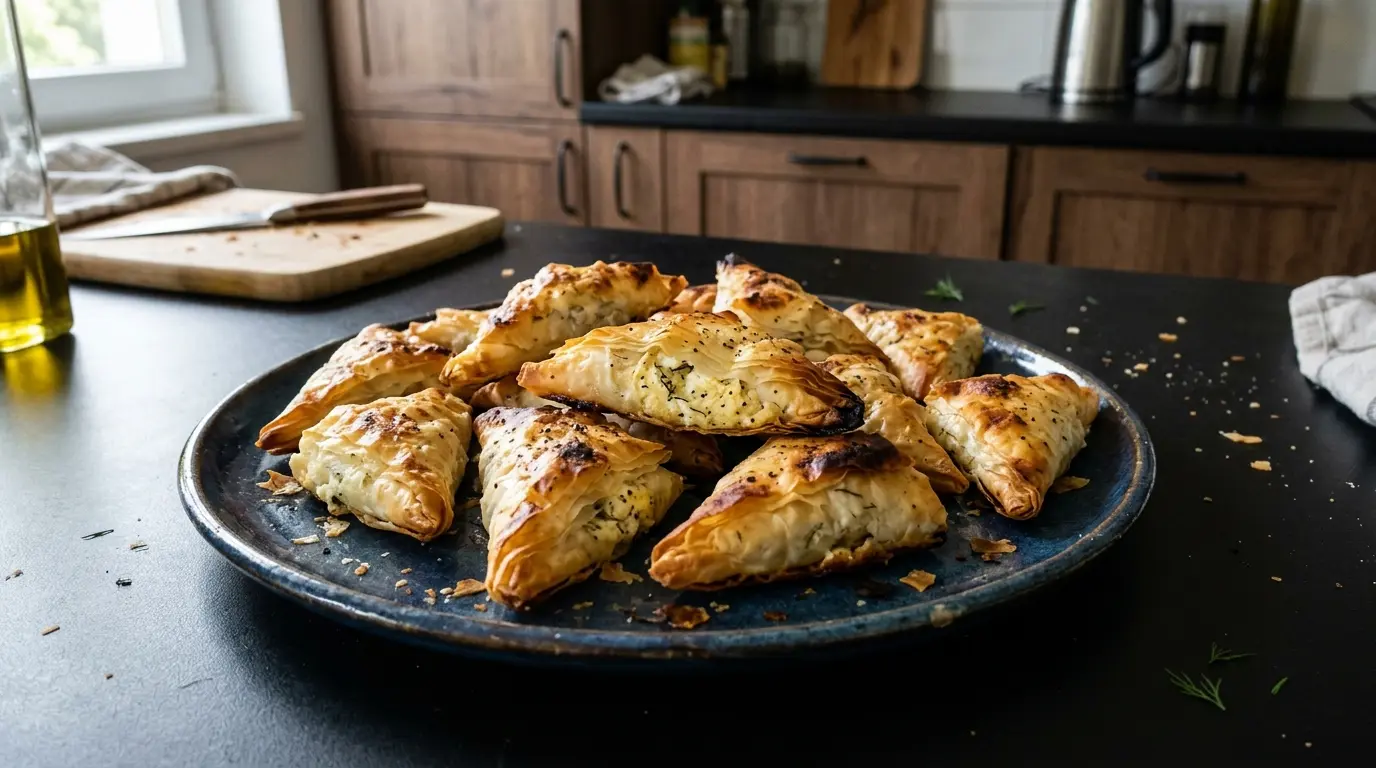 Tyropitakia – małe greckie trójkąty z ciasta filo z serem