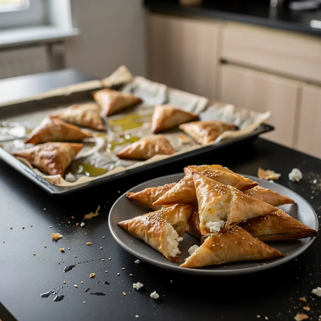 Tyropitakia – małe greckie trójkąty z ciasta filo z serem