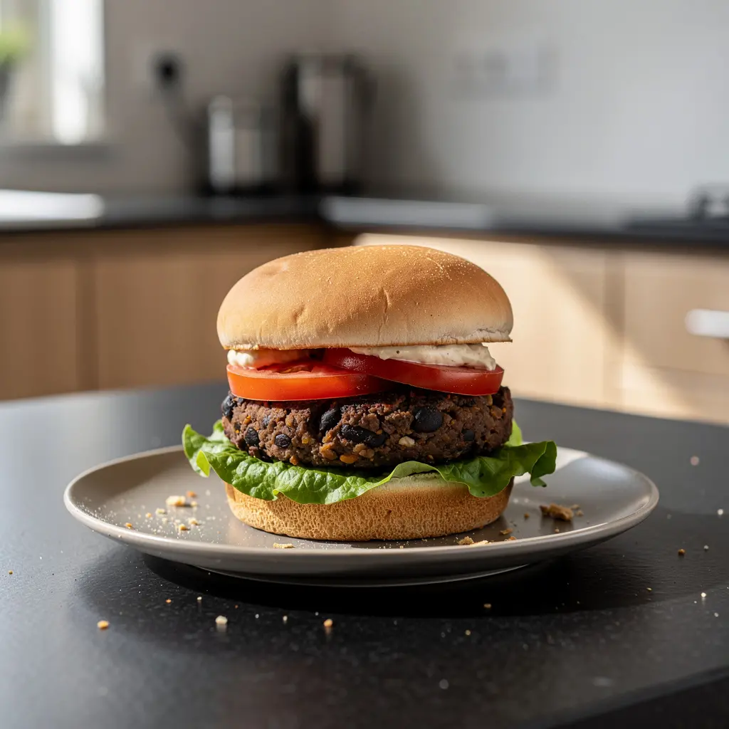 Wegetariański burger z czarnej fasoli po amerykańsku