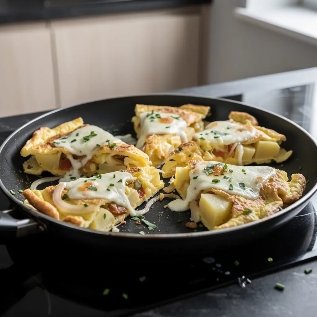 Włoski omlet z ziemniakami, cebulą i mozzarellą