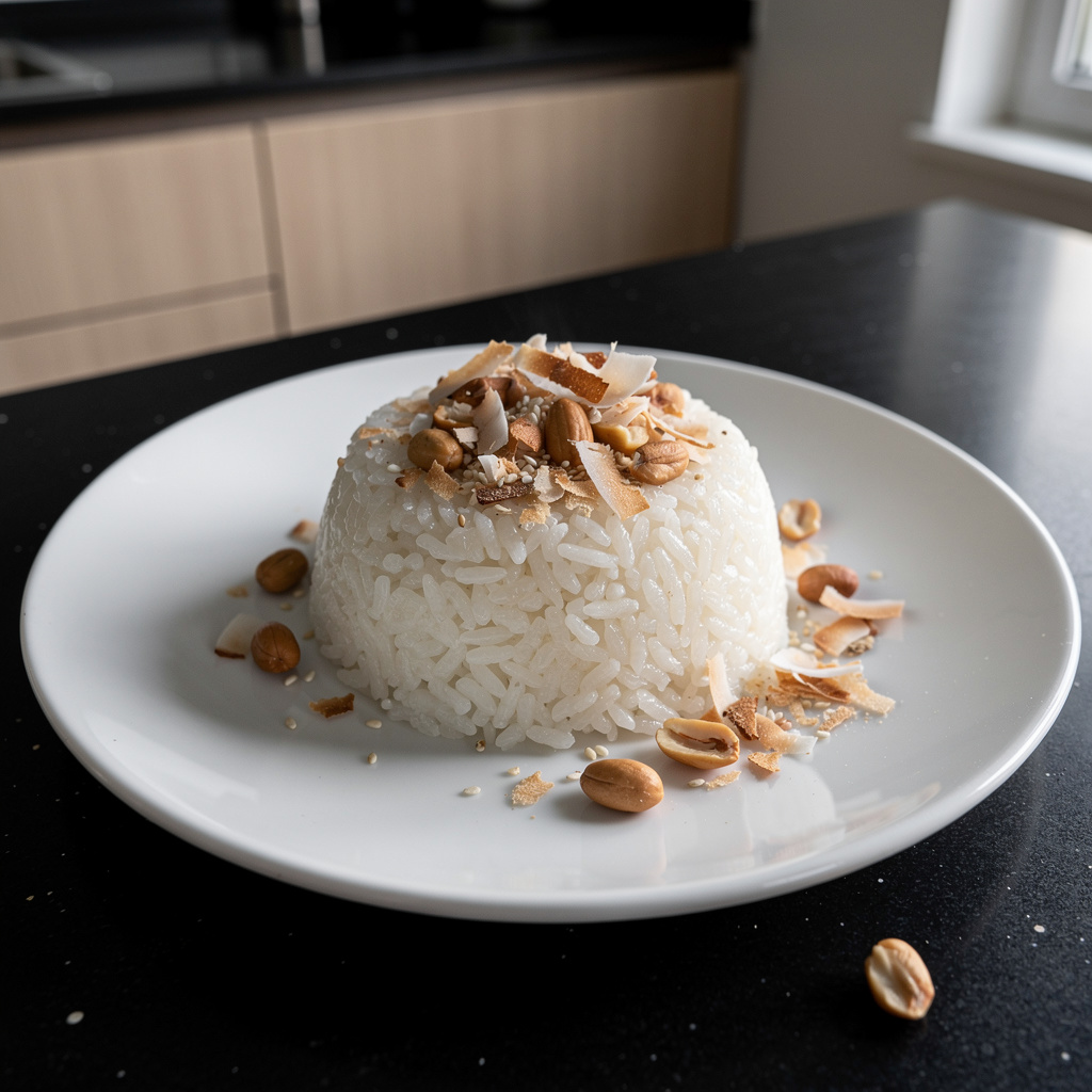 Xoi dua – coconut sticky rice with peanuts