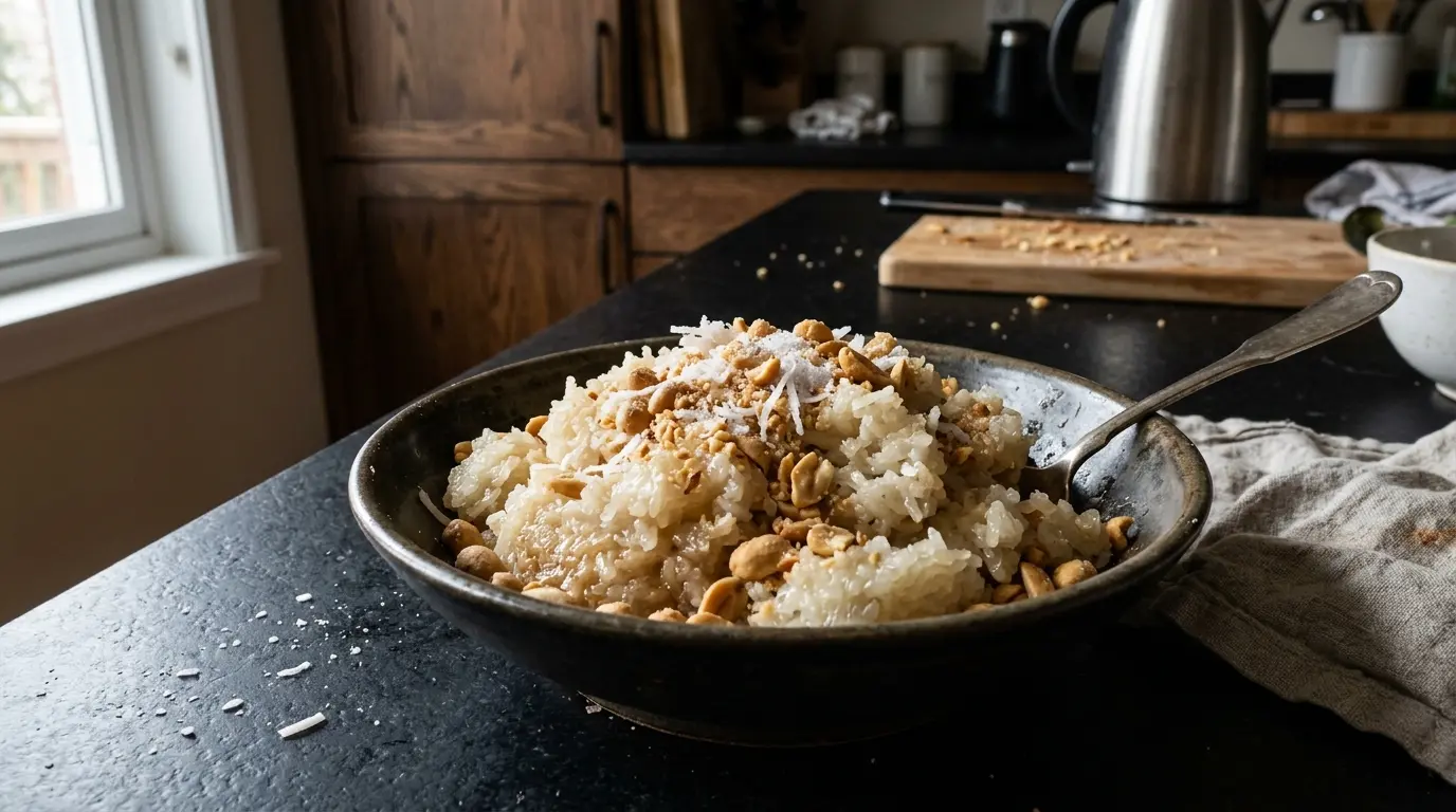 Xoi dua – kleisty ryż kokosowy z orzeszkami