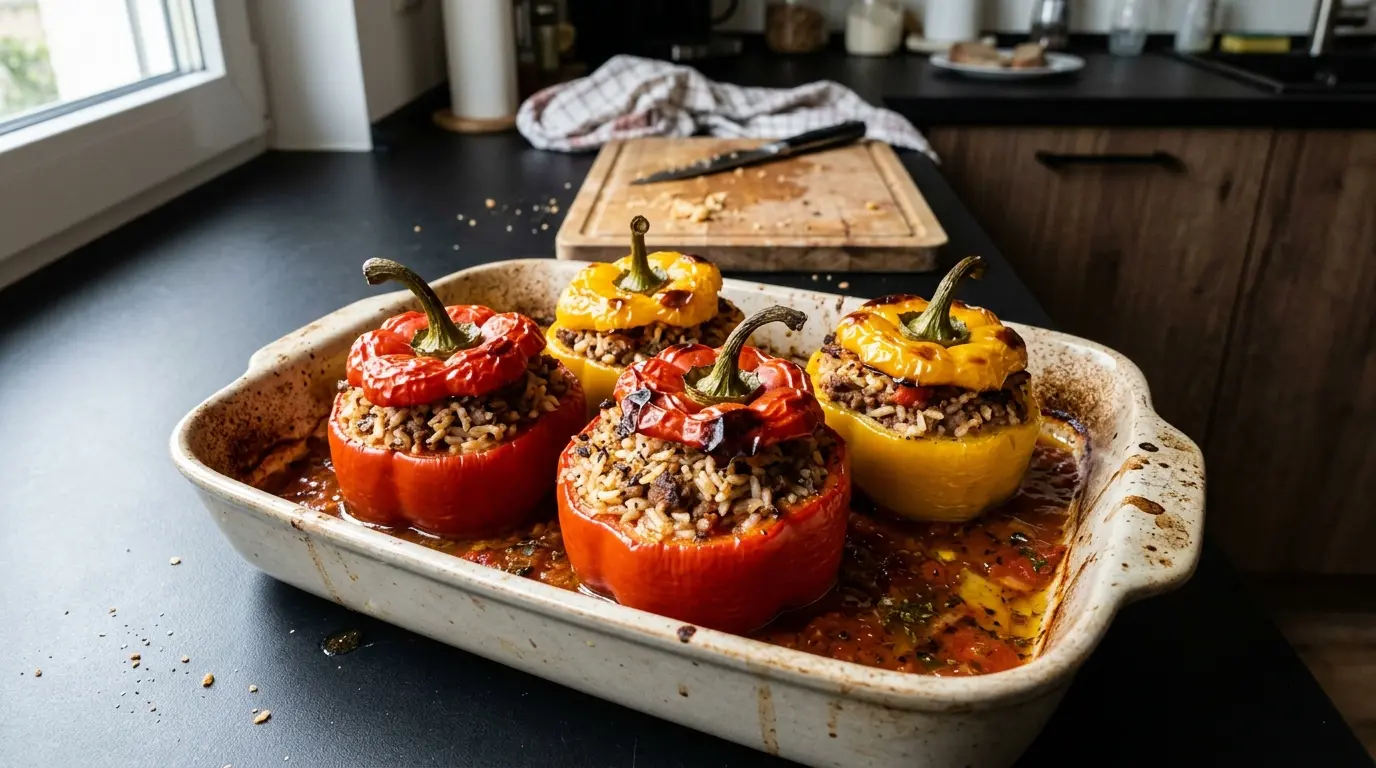Yemista me kima – greckie papryki faszerowane mięsem i ryżem