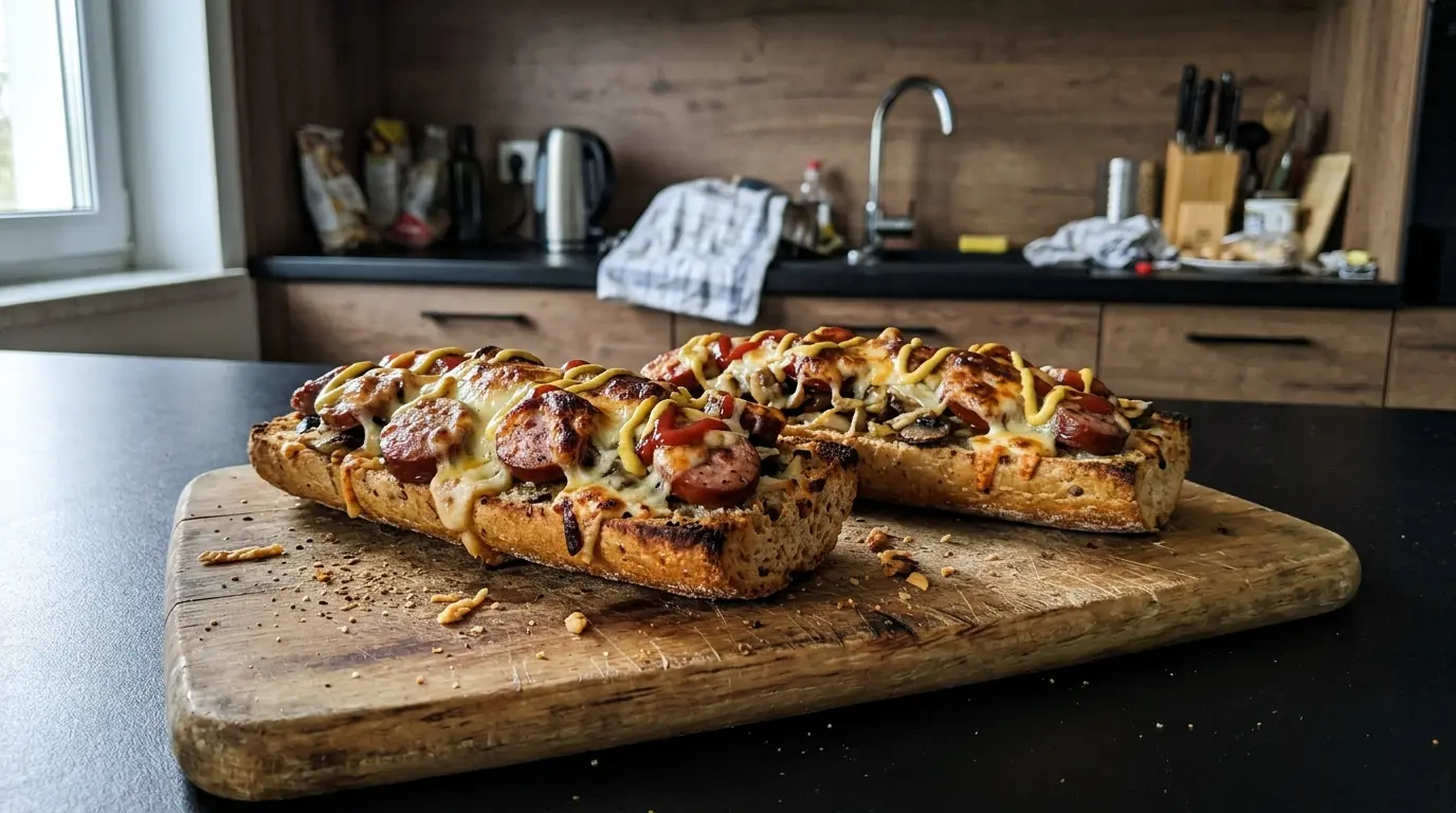 Zapiekane kanapki z kiełbasą i serem