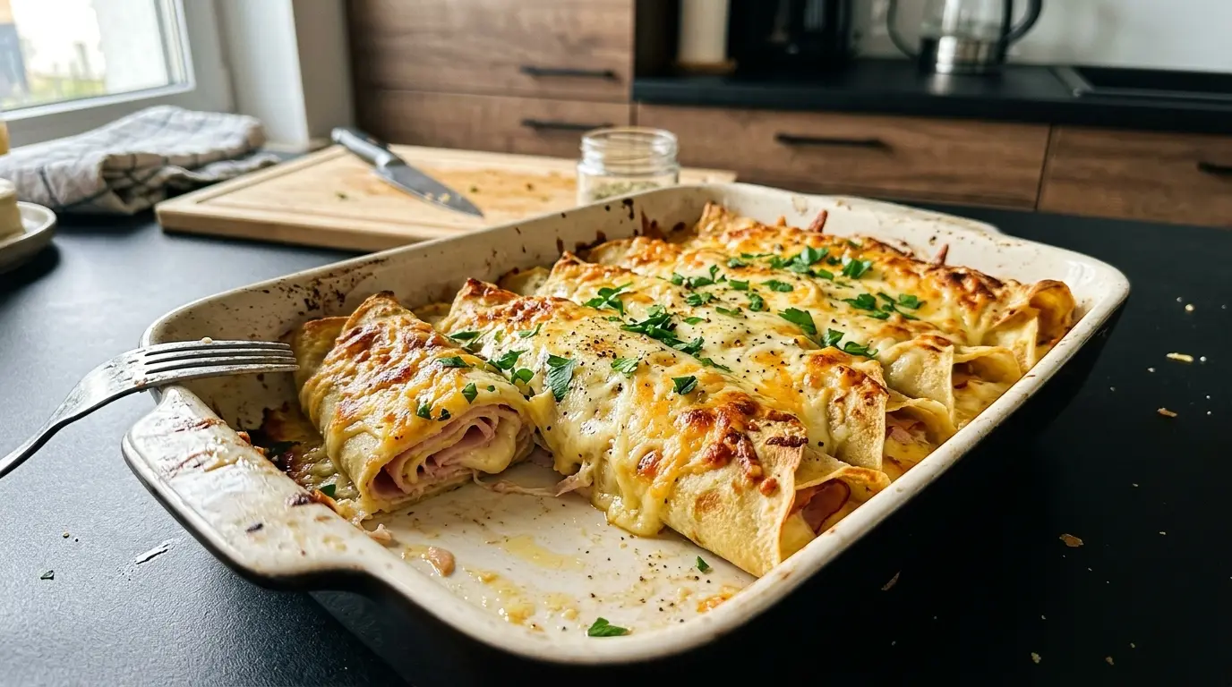 Zapiekane naleśniki z szynką i serem