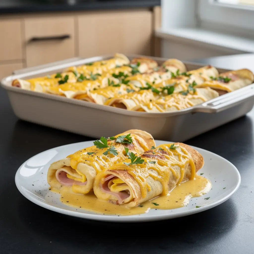 Zapiekane naleśniki z szynką i serem