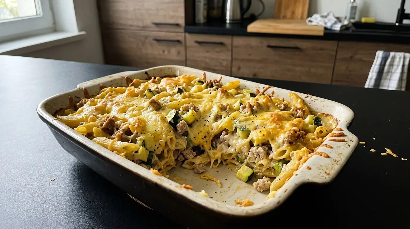 Gratin de pâtes au dindon et à la courgette