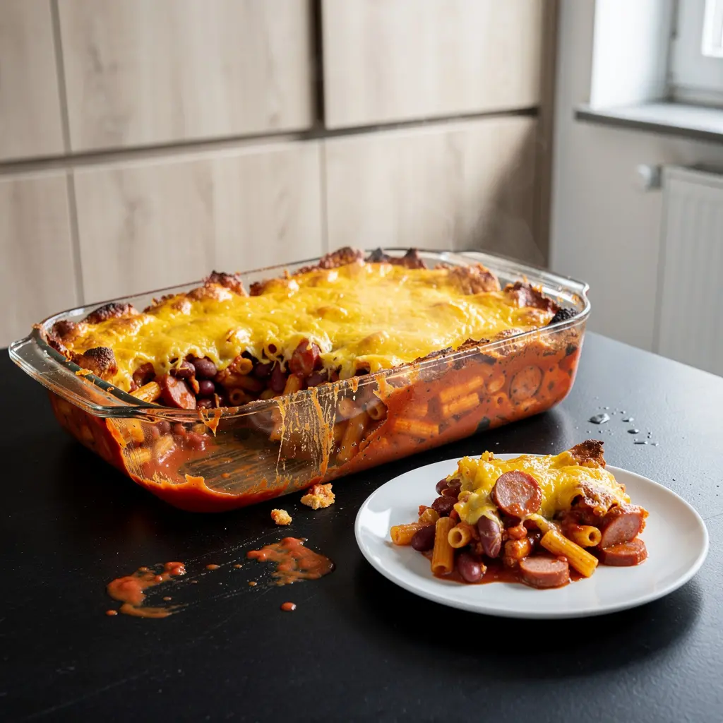 Pasta Casserole with Sausage, Beans and Tomatoes