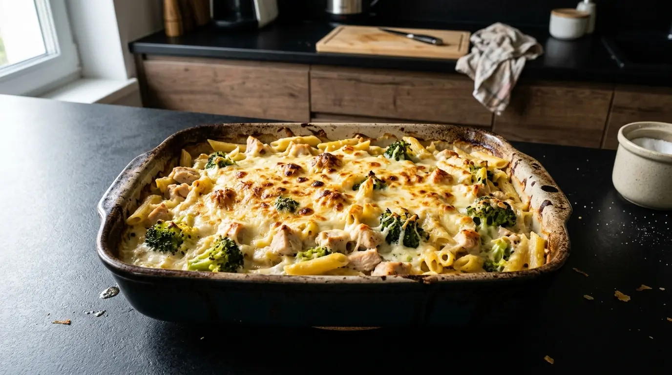 Zapiekanka makaronowa z kurczakiem i brokułem