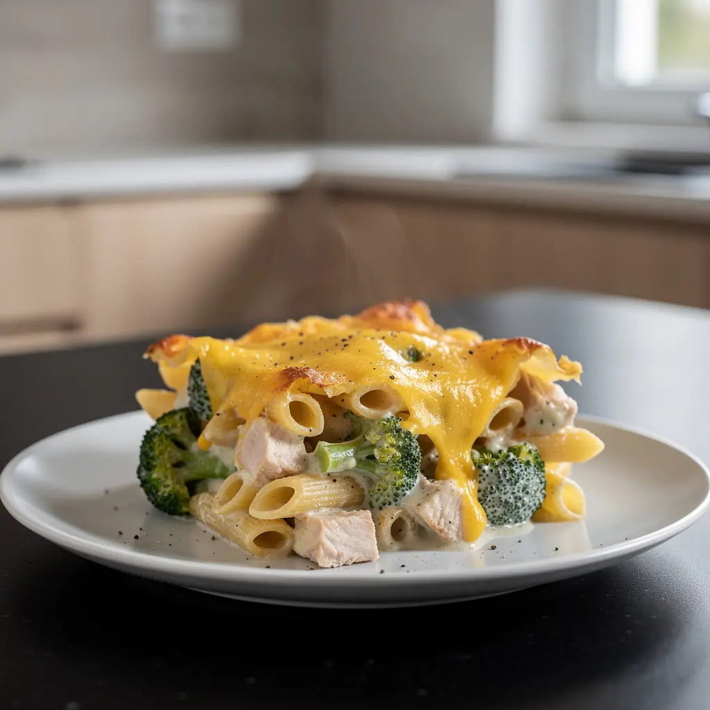 Zapiekanka makaronowa z kurczakiem i brokułem