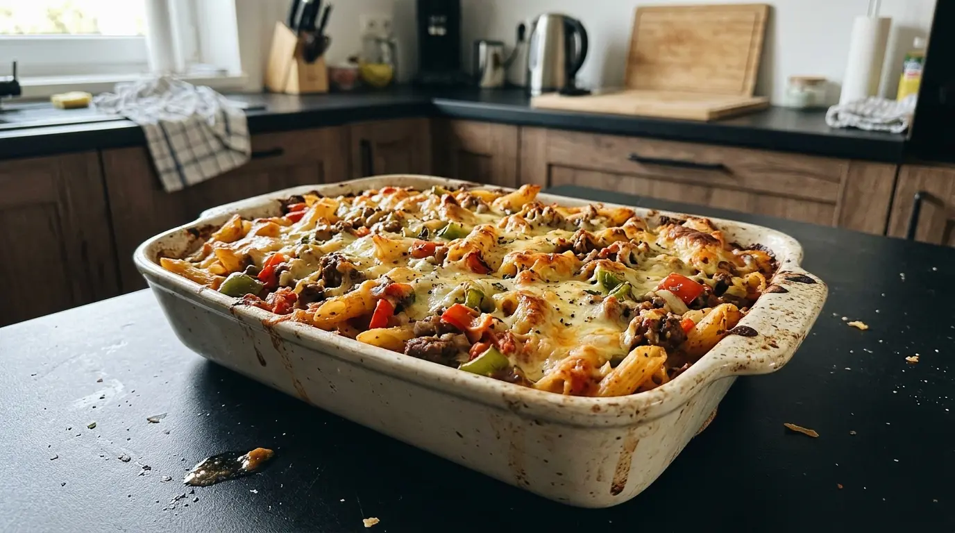 Zapiekanka makaronowa z mieloną wołowiną i papryką