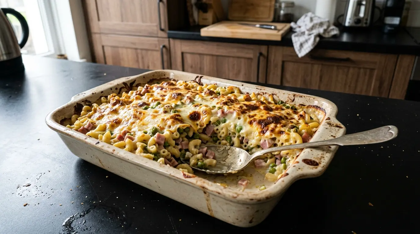 Zapiekanka makaronowa z szynką i groszkiem