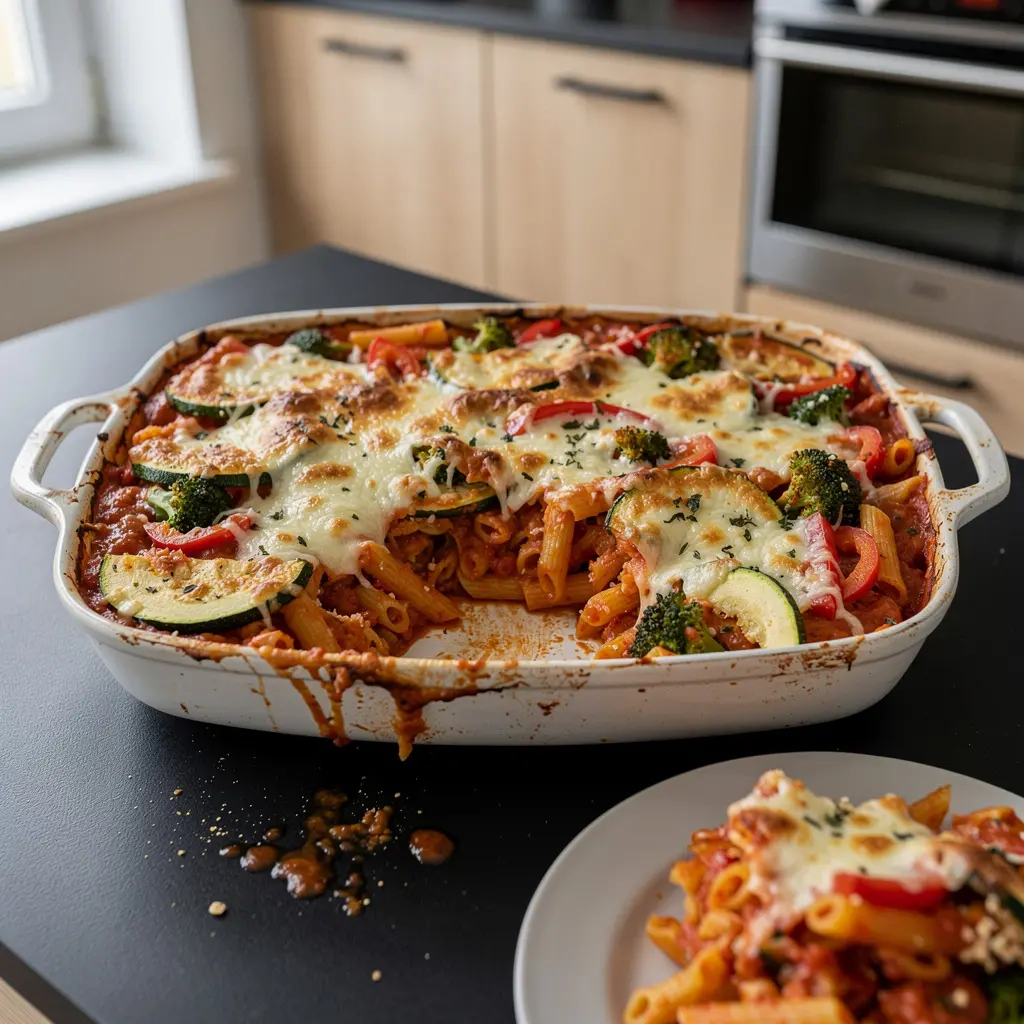 Pasta Bake with Vegetables and Mozzarella