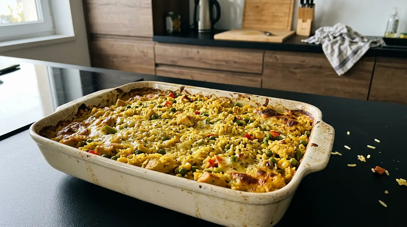 Zapiekanka ryżowa z kurczakiem curry i warzywami