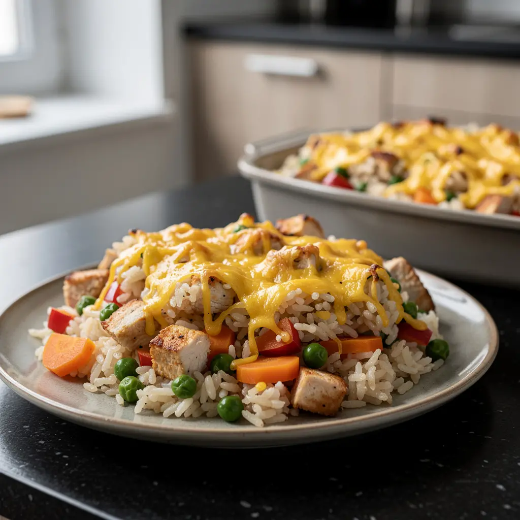 Zapiekanka ryżowa z kurczakiem i warzywami