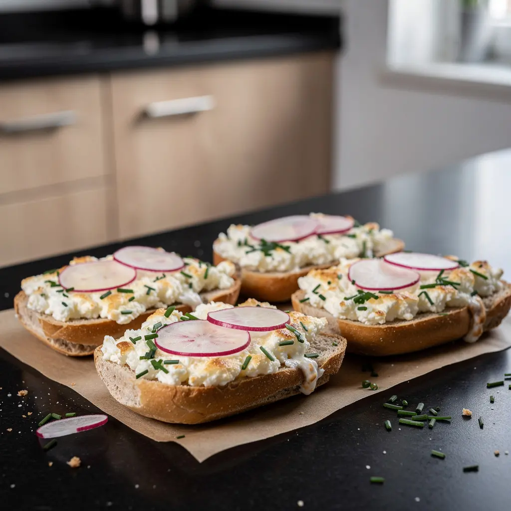 Breakfast Bake with Bread Roll, Cottage Cheese and Chives