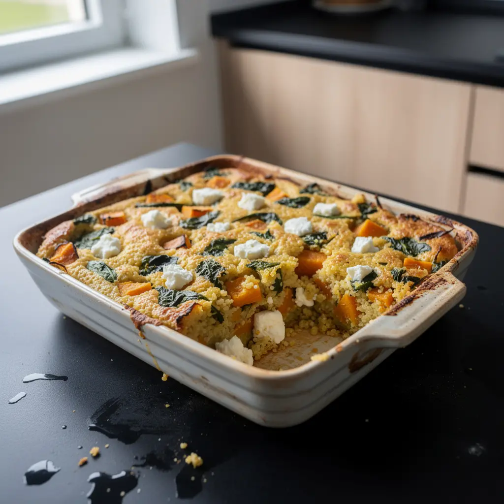 Auflauf mit Hirse, Kürbis und Feta