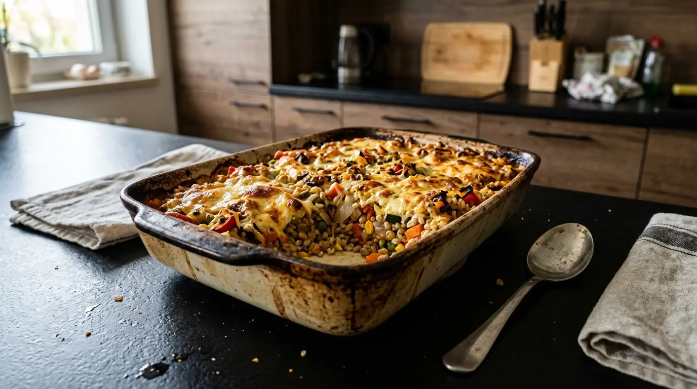 Zapiekanka z kaszy pęczak z warzywami i serem