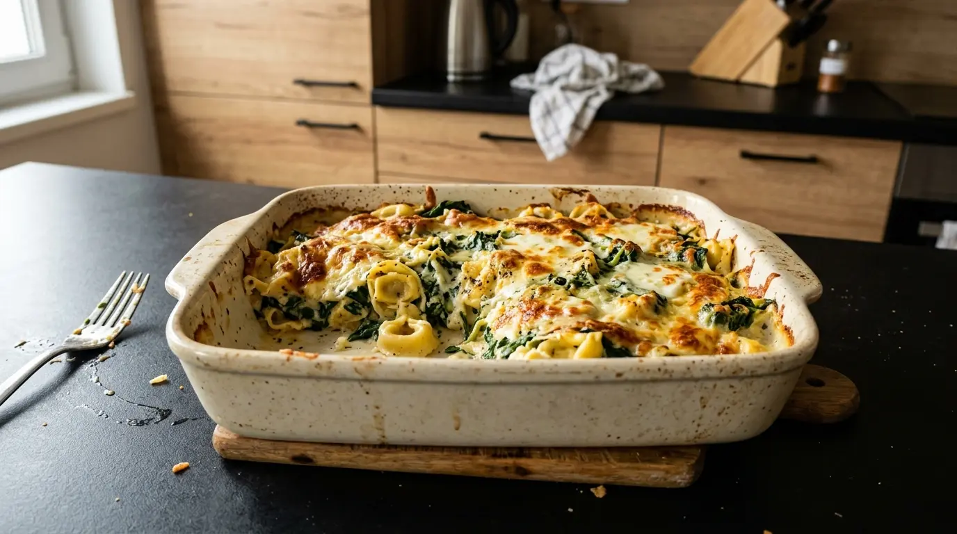 Zapiekanka z tortellini, szpinakiem i serem