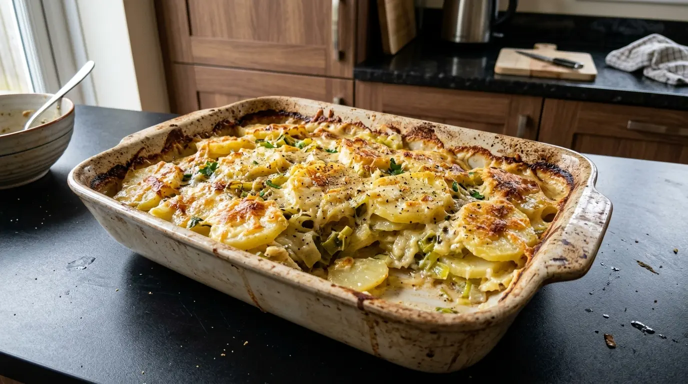 Zapiekanka z ziemniaków, pora i sera