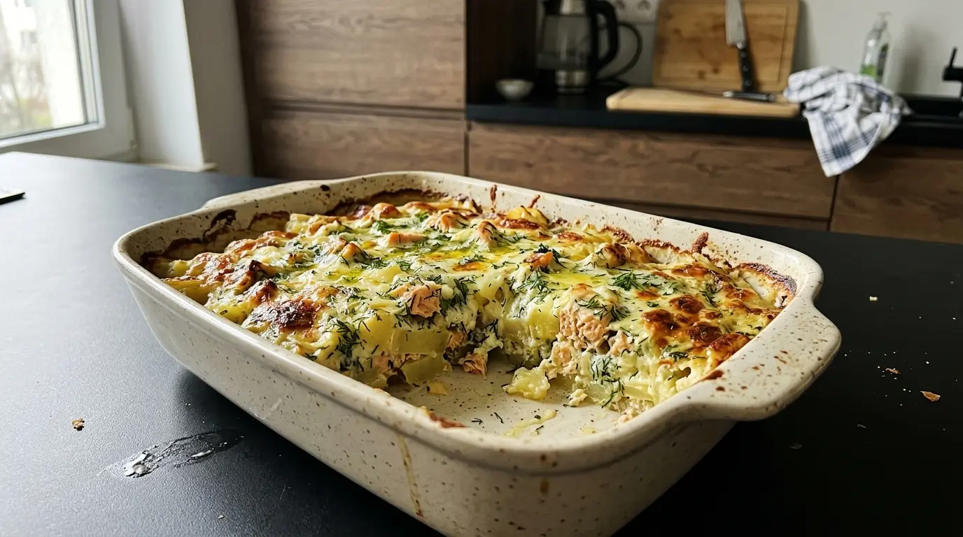 Zapiekanka ziemniaczana z łososiem i koperkiem