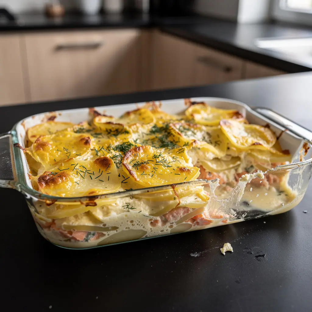 Gratin de pommes de terre au saumon et à l’aneth