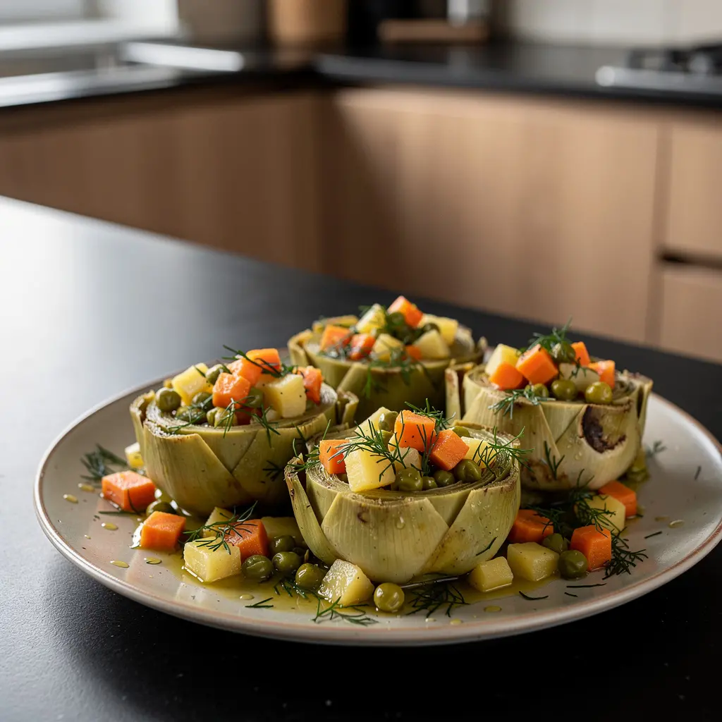 Zeytinyağlı enginar – karczochy duszone w oliwie z warzywami