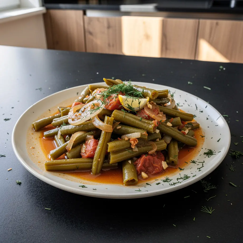 Zeytinyağlı taze fasulye – zielona fasolka duszona w oliwie z pomidorami