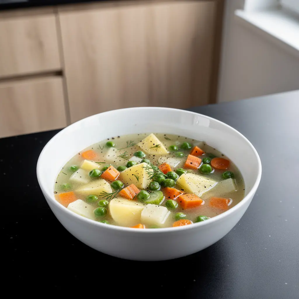 Zupa jarzynowa z kalarepą i groszkiem
