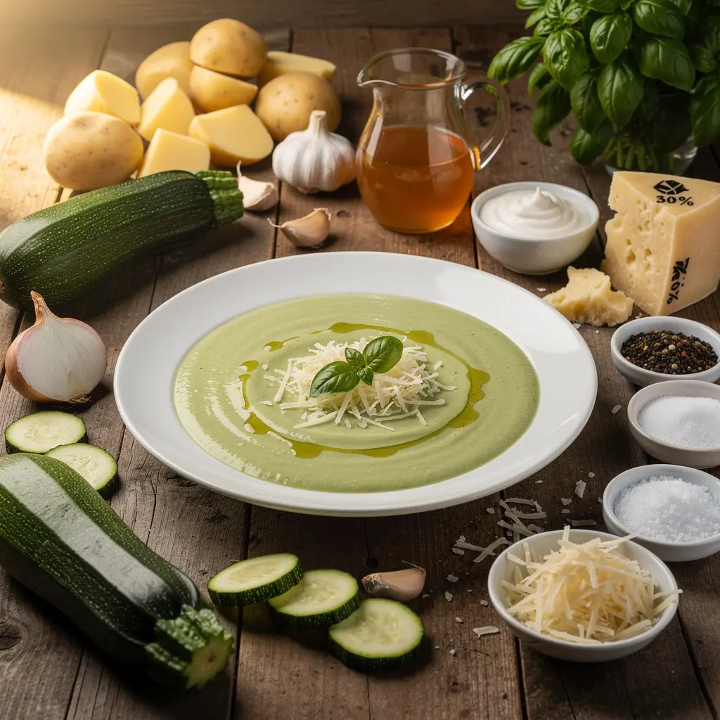 Crema de calabacín y albahaca a la italiana