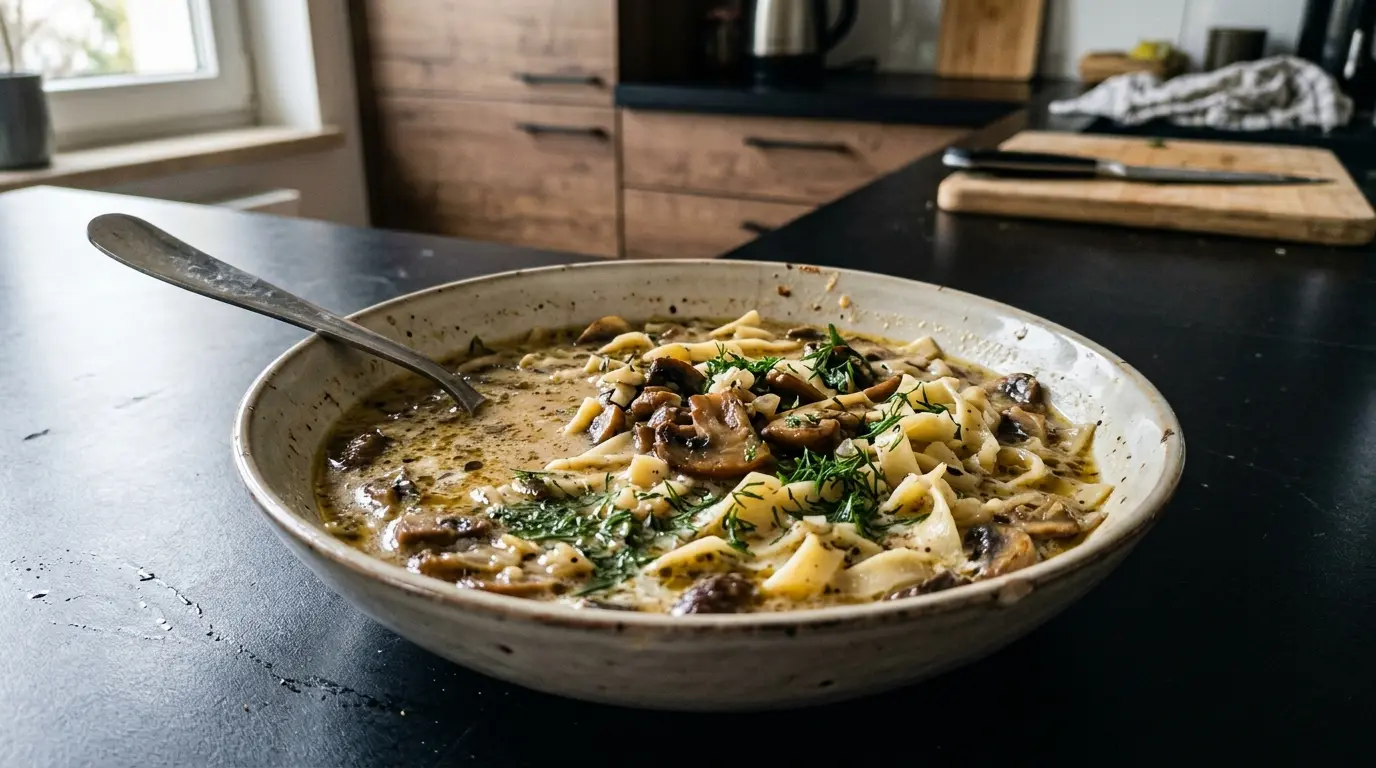 Zupa pieczarkowa z makaronem i koperkiem