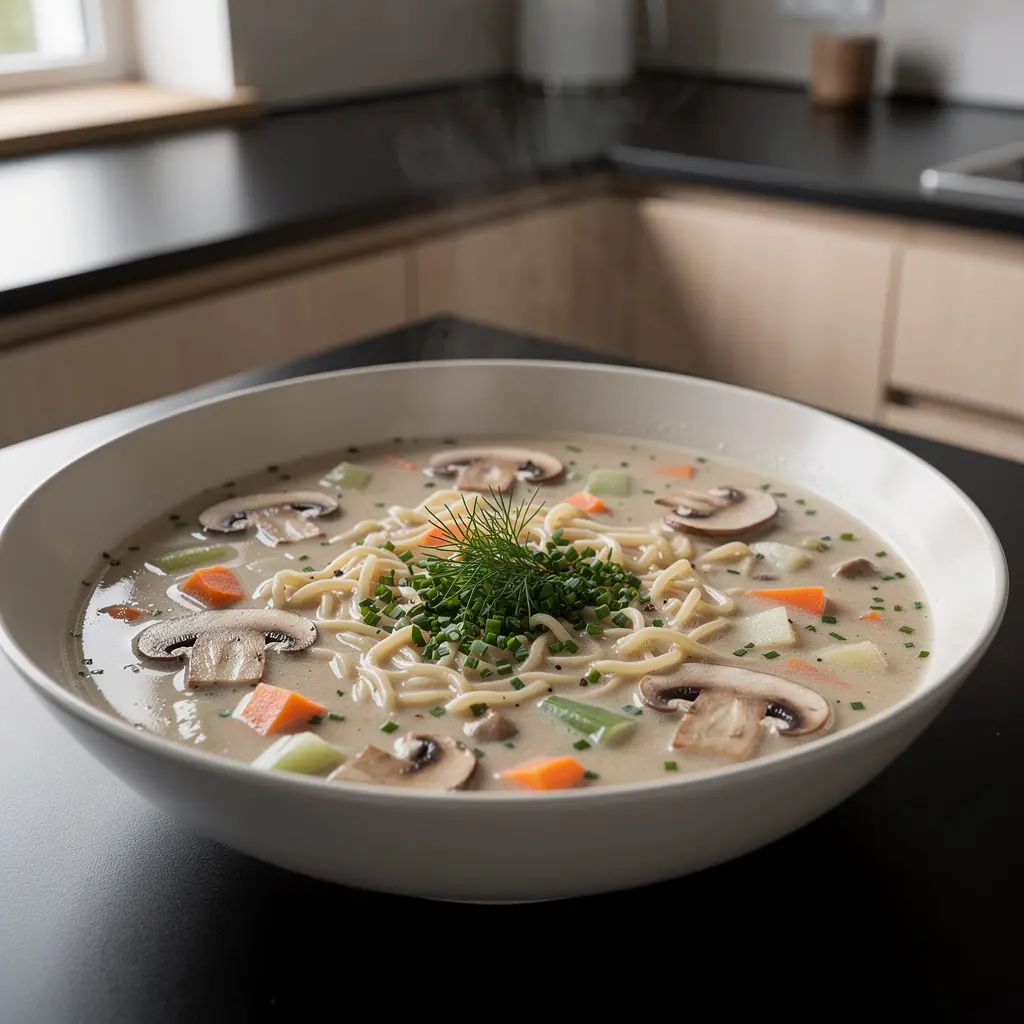 Zupa pieczarkowa z makaronem i koperkiem