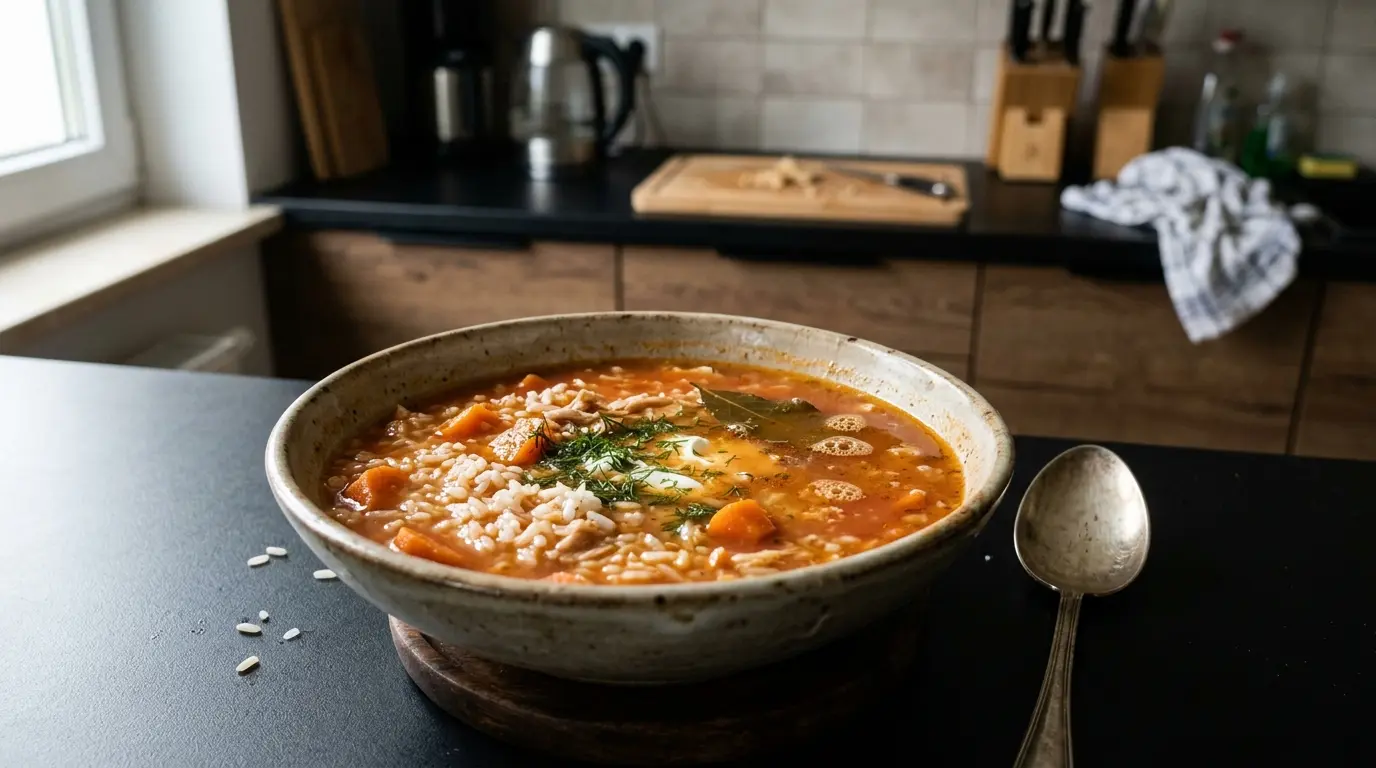 Zupa pomidorowa z ryżem na rosole