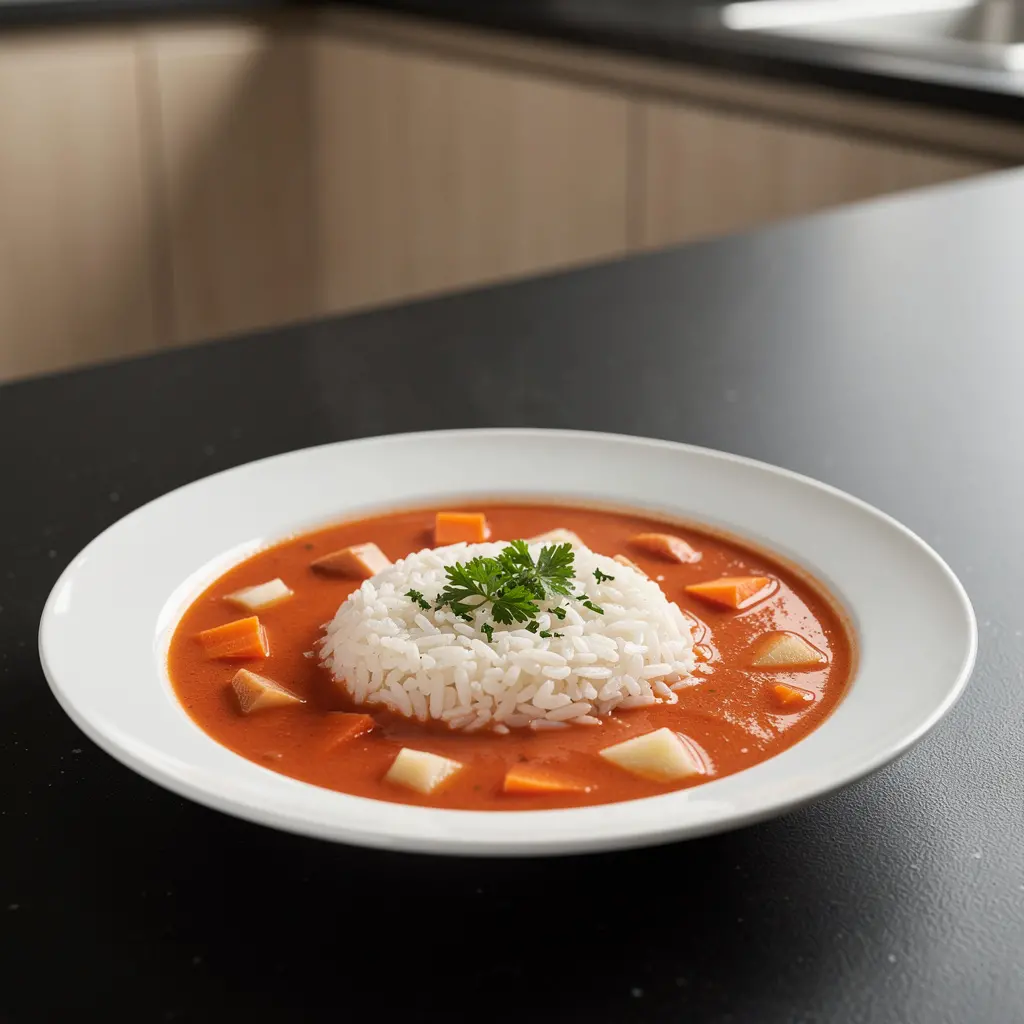 Tomato Soup with Rice Made from Broth