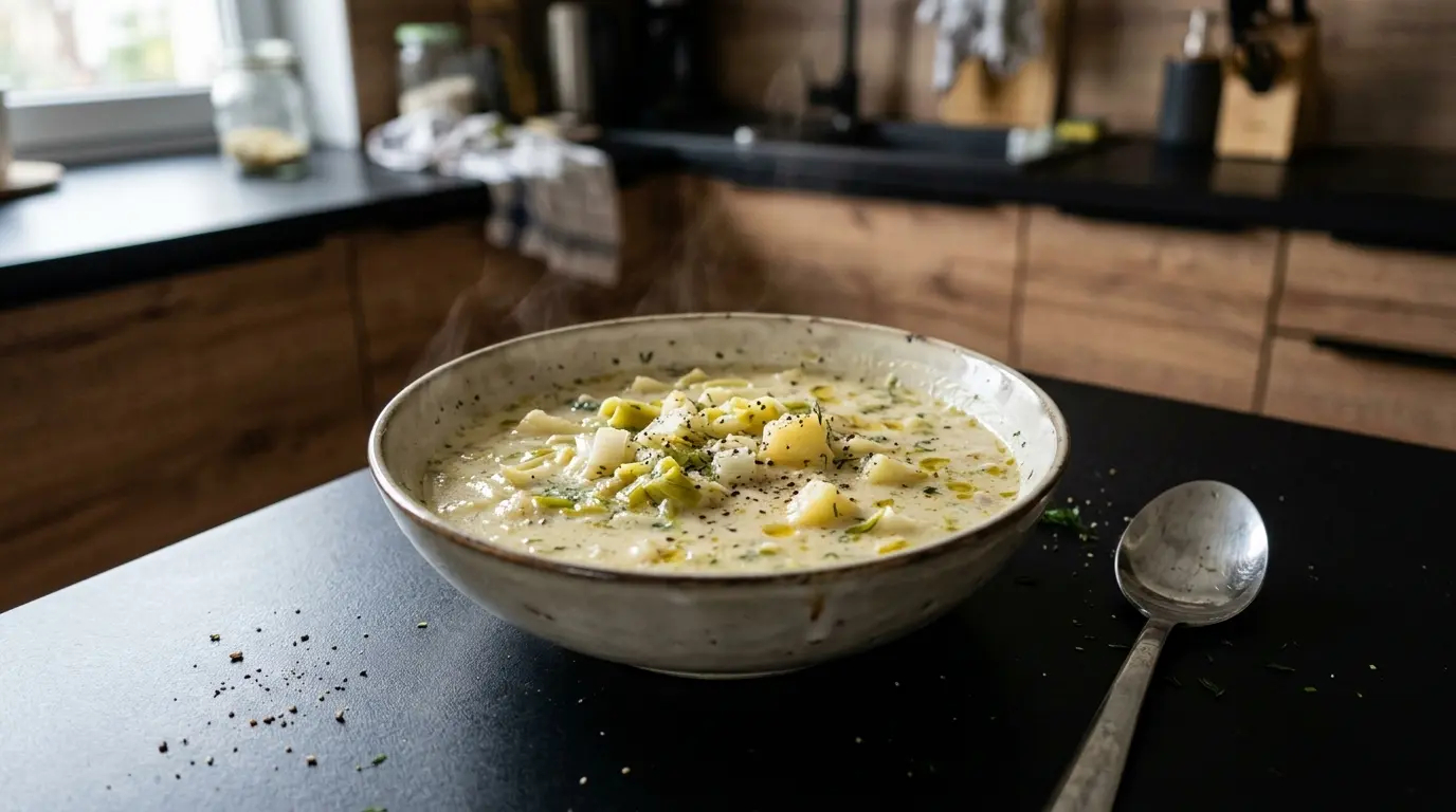 Zupa porowa z ziemniakami i serem topionym
