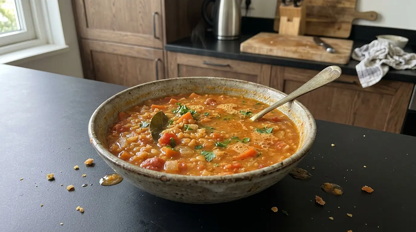 Zupa z czerwonej soczewicy po polsku z marchewką i pomidorami