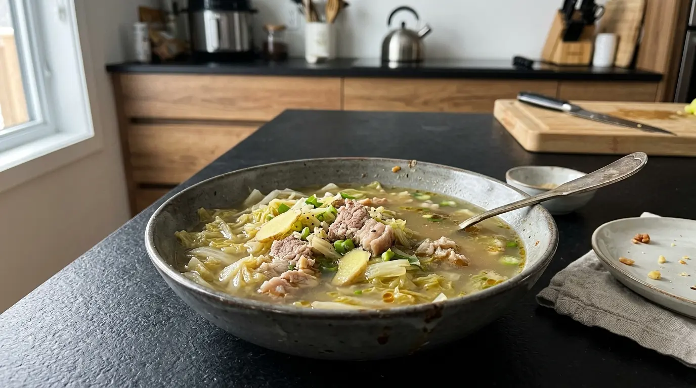 Zupa z kiszonej kapusty pekińskiej suan cai z wieprzowiną