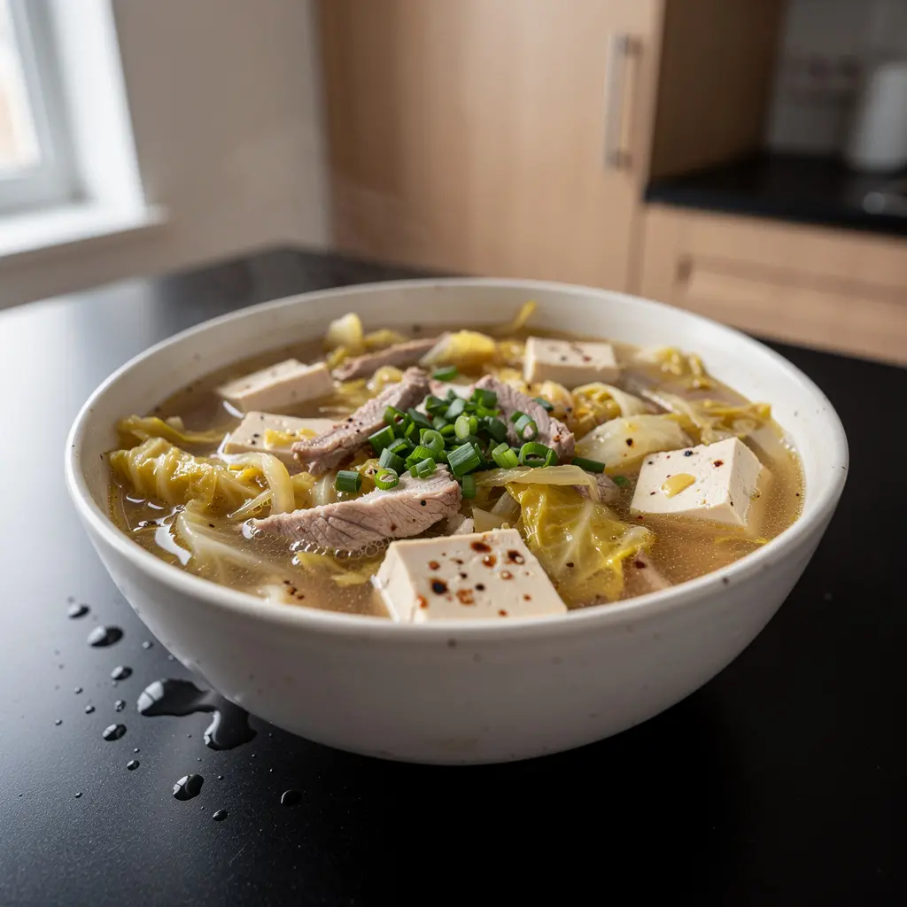 Zupa z kiszonej kapusty pekińskiej suan cai z wieprzowiną