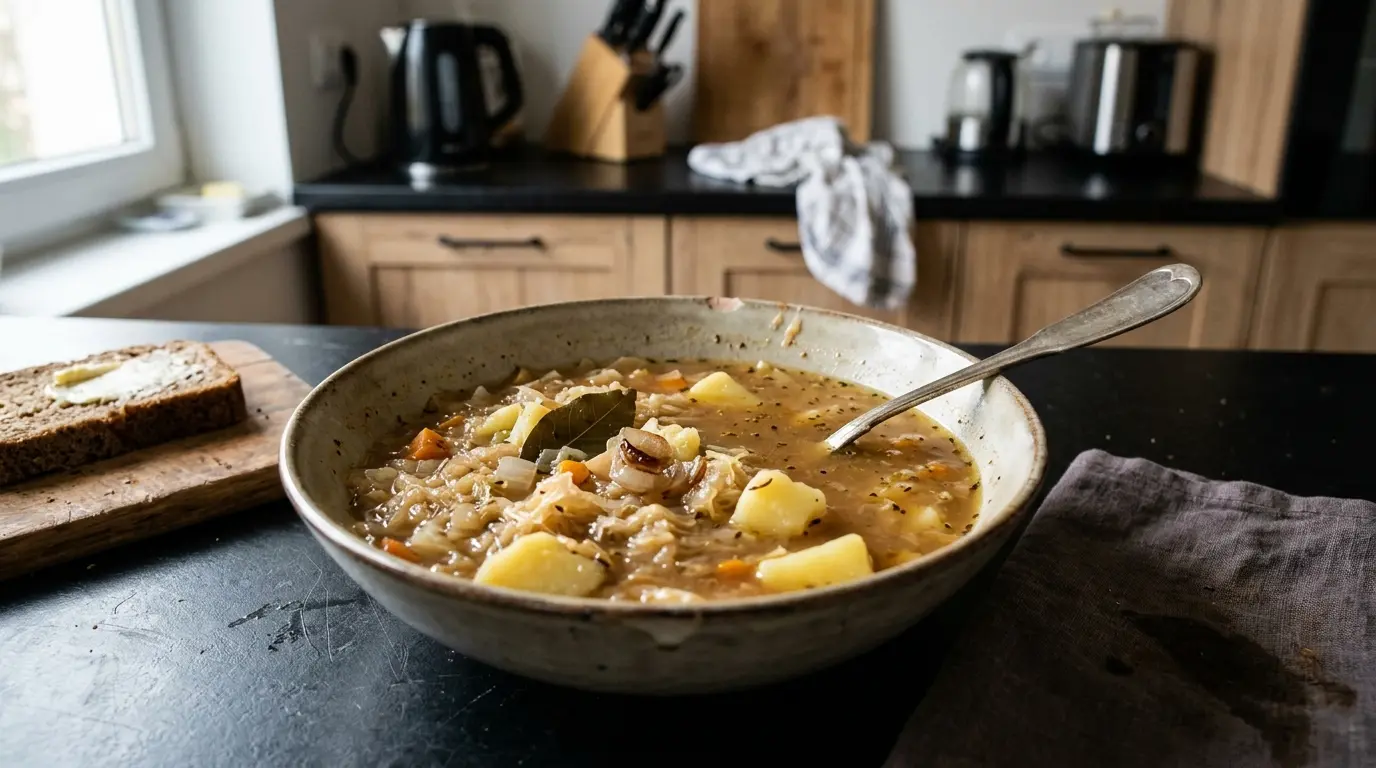 Zupa z kiszonej kapusty z ziemniakami bez mięsa