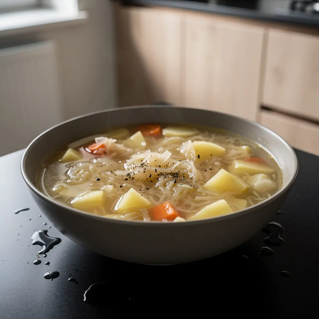 Zupa z kiszonej kapusty z ziemniakami bez mięsa