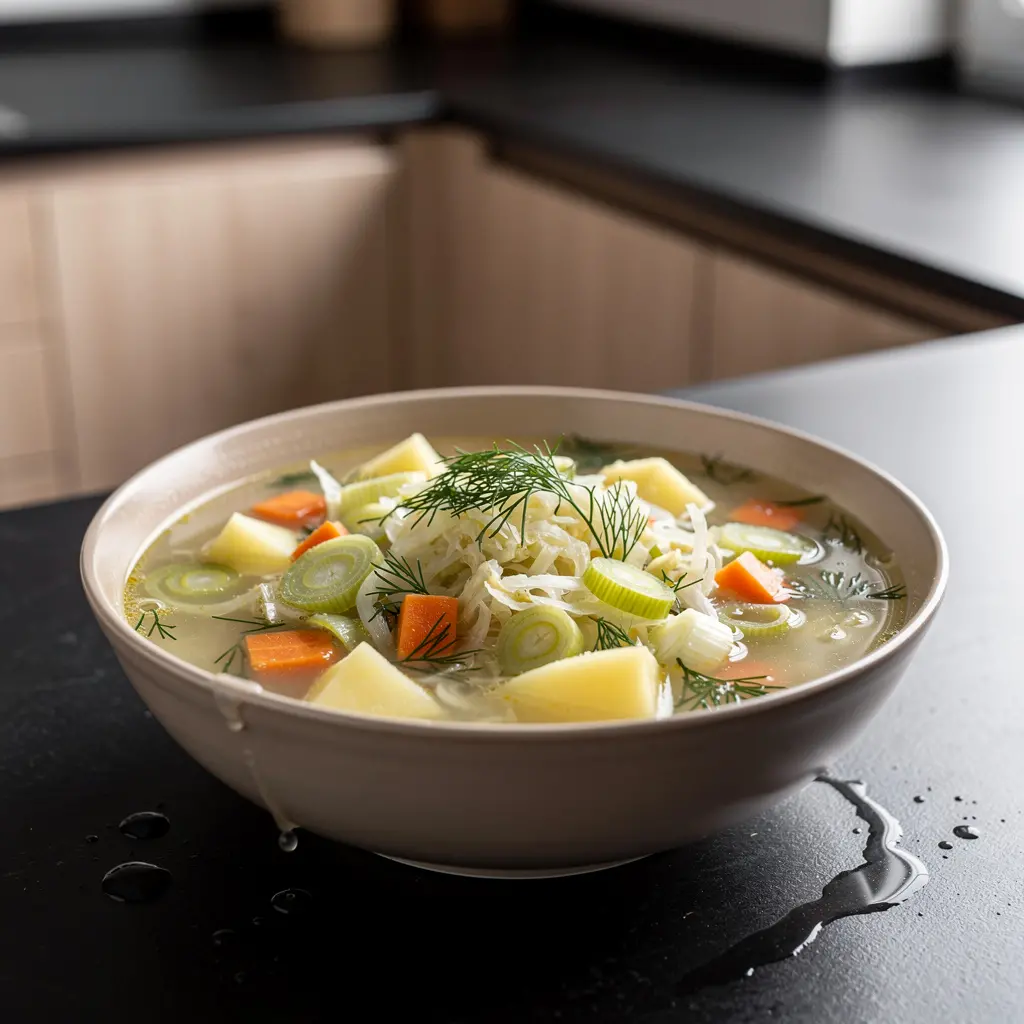 Suppe aus jungem Kohl mit Dill