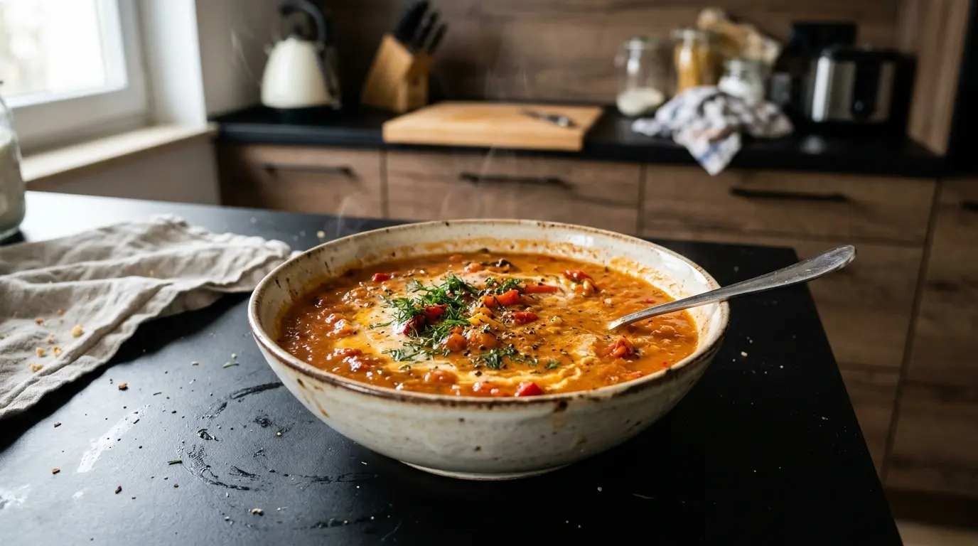 Zupa z pieczonej papryki i pomidorów z koperkiem